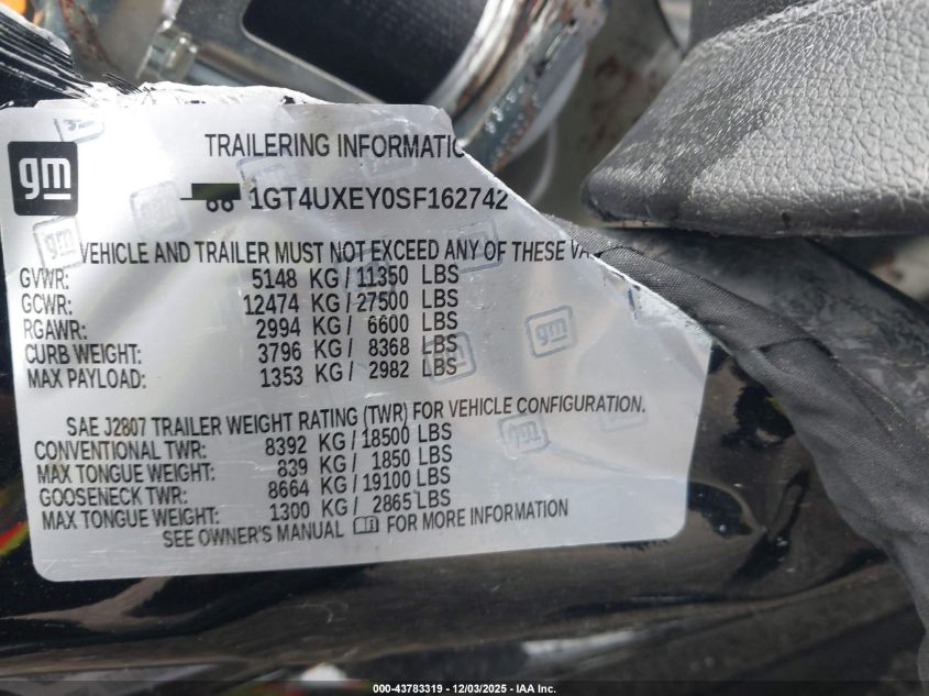 2025 GMC Sierra 2500Hd 4Wd Standard Bed Denali Ultimate VIN: 1GT4UXEY0SF162742 Lot: 43783319