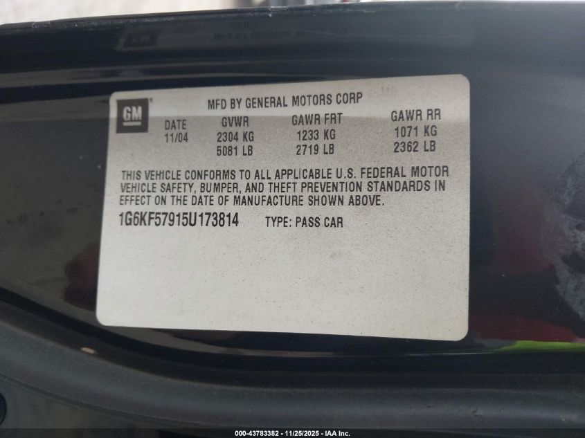 2005 Cadillac Deville Dts VIN: 1G6KF57915U173814 Lot: 43783382