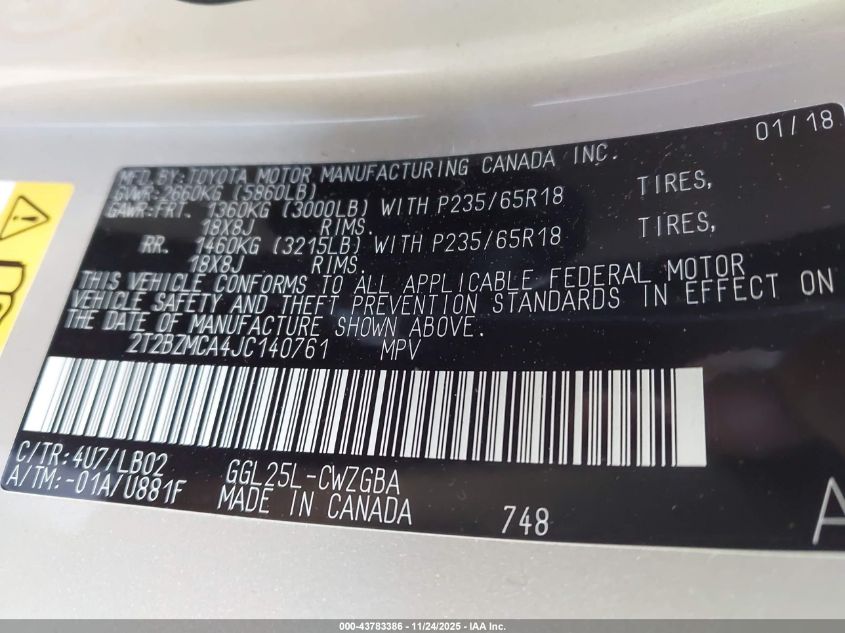 2018 Lexus Rx 350 VIN: 2T2BZMCA4JC140761 Lot: 43783386