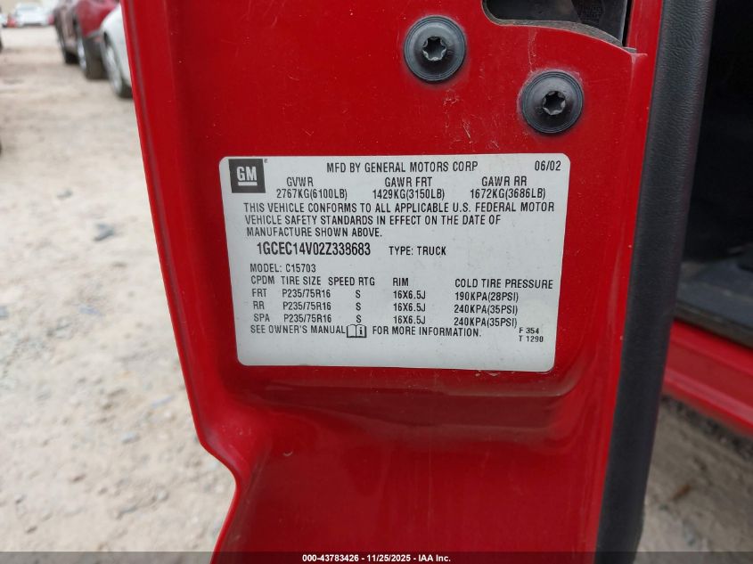 2002 Chevrolet Silverado 1500 Ls VIN: 1GCEC14V02Z338683 Lot: 43783426