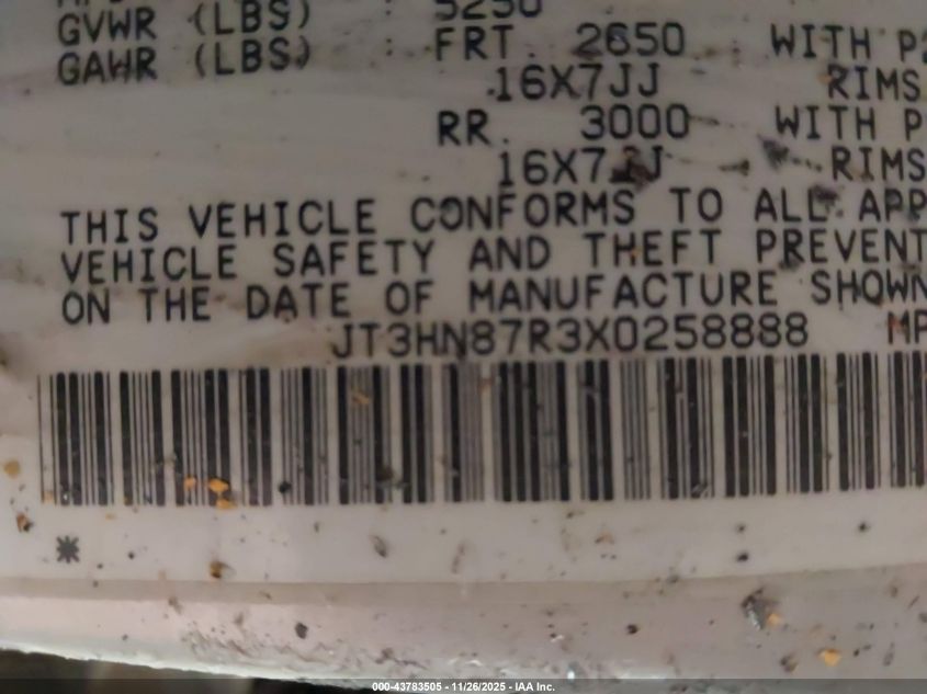 1999 Toyota 4Runner Limited V6 VIN: JT3HN87R3X0258888 Lot: 43783505