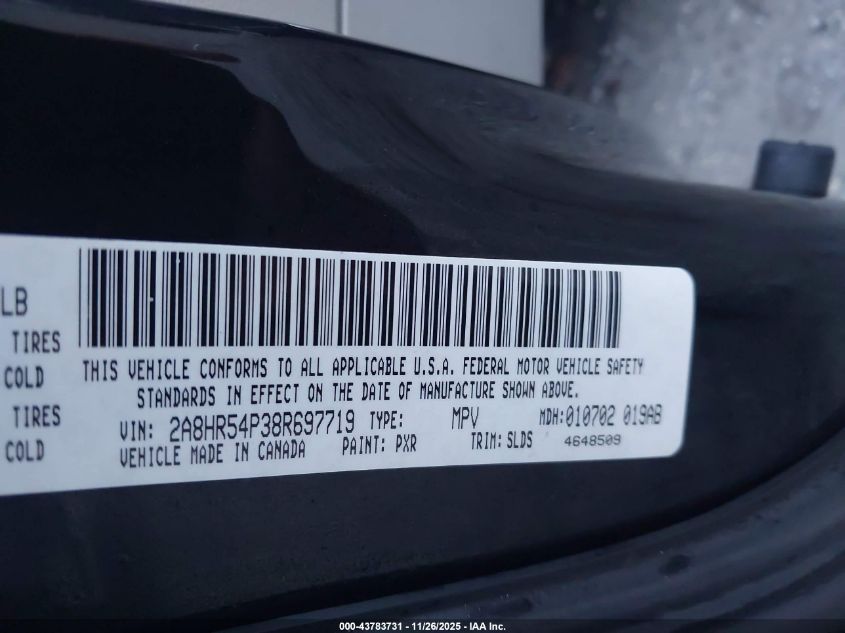 2008 Chrysler Town & Country Touring VIN: 2A8HR54P38R697719 Lot: 43783731