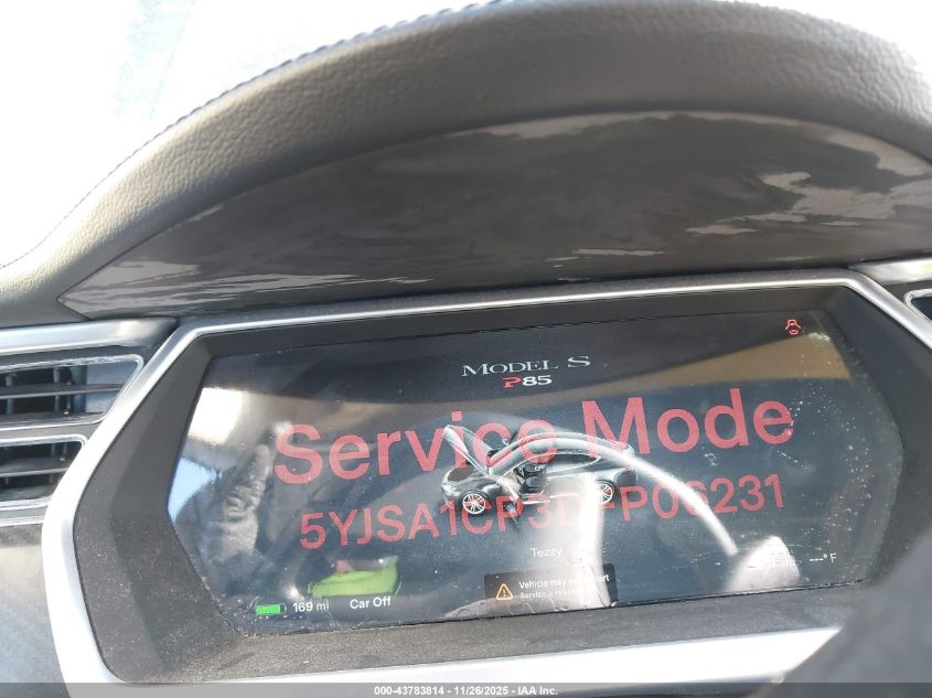 2013 Tesla Model S Performance VIN: 5YJSA1CP3DFP06231 Lot: 43783814