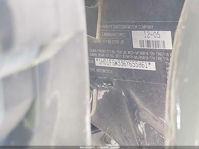 2006 Harley-Davidson Fltri VIN: 1HD1FSW336Y655861 Lot: 43783817