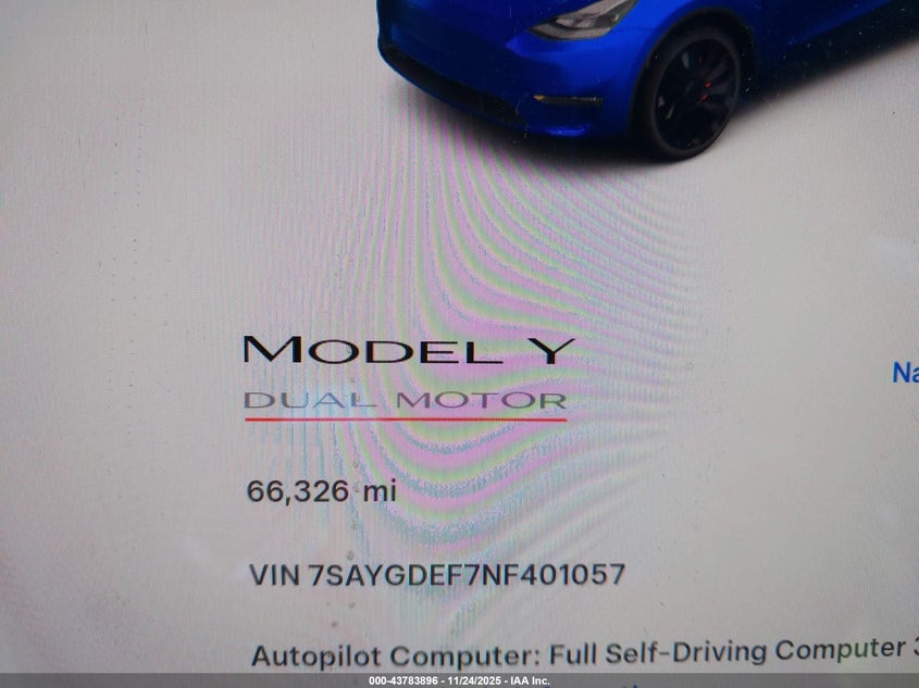 2022 Tesla Model Y Performance Dual Motor All-Wheel Drive VIN: 7SAYGDEF7NF401057 Lot: 43783896