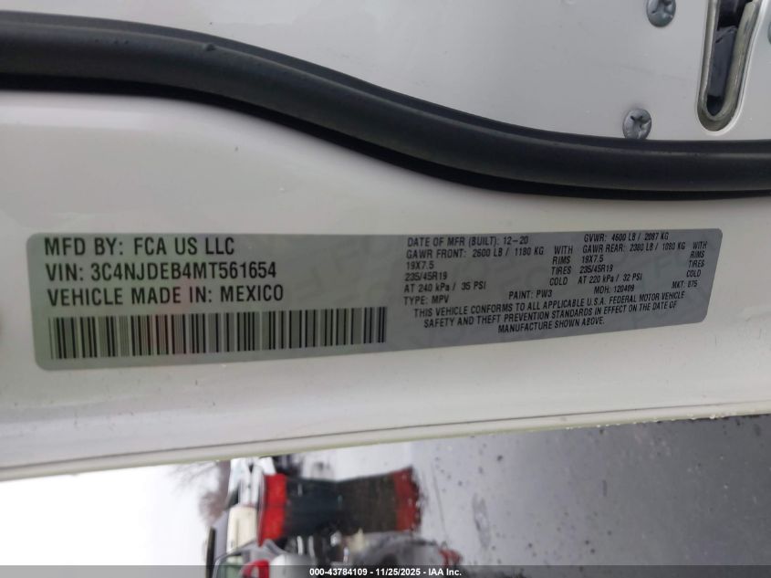 2021 Jeep Compass 80Th Anniversary 4X4 VIN: 3C4NJDEB4MT561654 Lot: 43784109