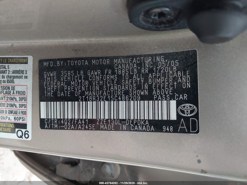 2T1BR32E15C486209 2005 TOYOTA COROLLA photo no. 9