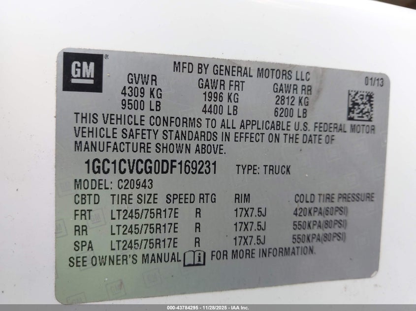 2013 Chevrolet Silverado 2500Hd Work Truck VIN: 1GC1CVCG0DF169231 Lot: 43784295