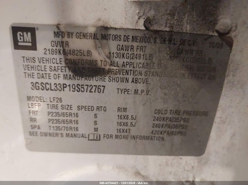 2009 Saturn Vue 4-Cyl Xe VIN: 3GSCL33P19S572767 Lot: 43784421