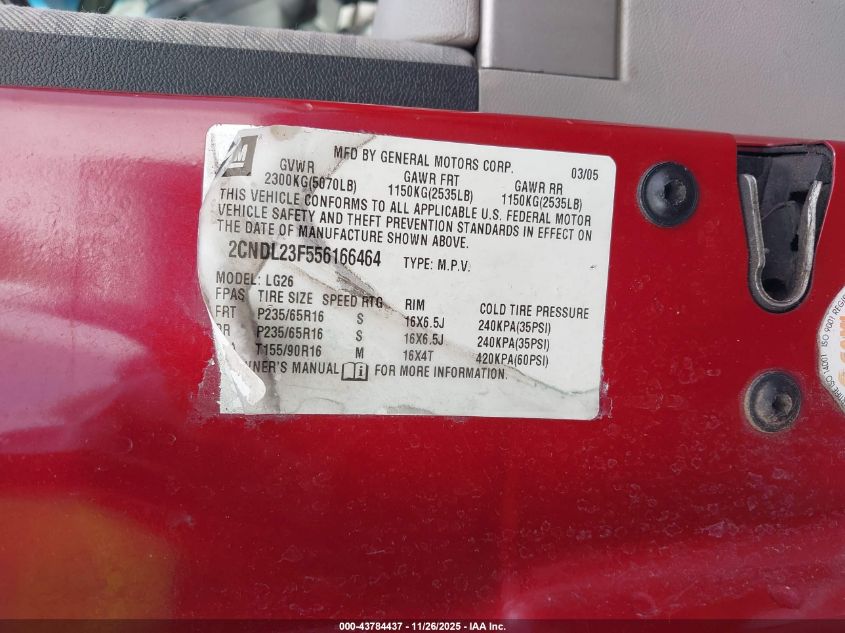 2005 Chevrolet Equinox Ls VIN: 2CNDL23F556166464 Lot: 43784437