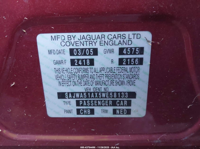 2005 Jaguar X-Type 3.0 VIN: SAJWA51AX5WE58133 Lot: 43784498