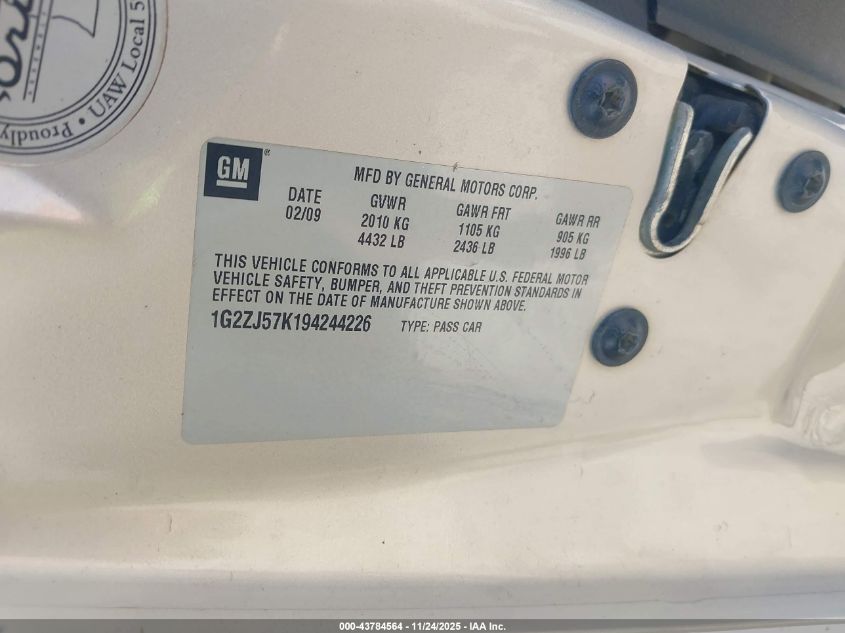 2009 Pontiac G6 New Se VIN: 1G2ZJ57K194244226 Lot: 43784564