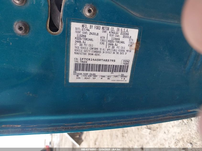 1994 Ford Ranger Super Cab VIN: 1FTCR14A5RTA85795 Lot: 43784583