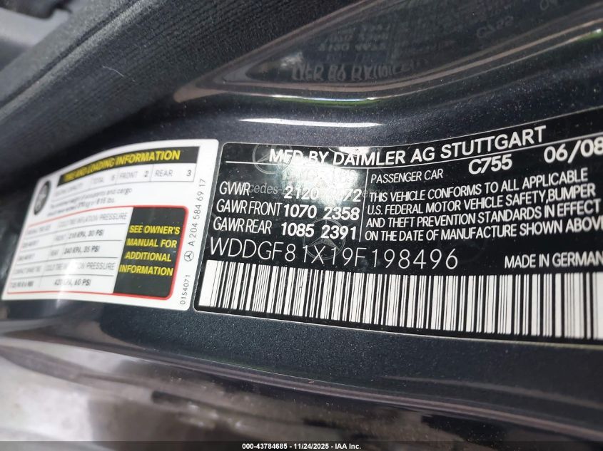 2009 Mercedes-Benz C 300 Luxury 4Matic/Sport 4Matic VIN: WDDGF81X19F198496 Lot: 43784685