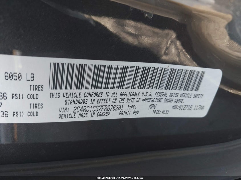 2015 Chrysler Town & Country Touring-L VIN: 2C4RC1CG7FR676201 Lot: 43784773