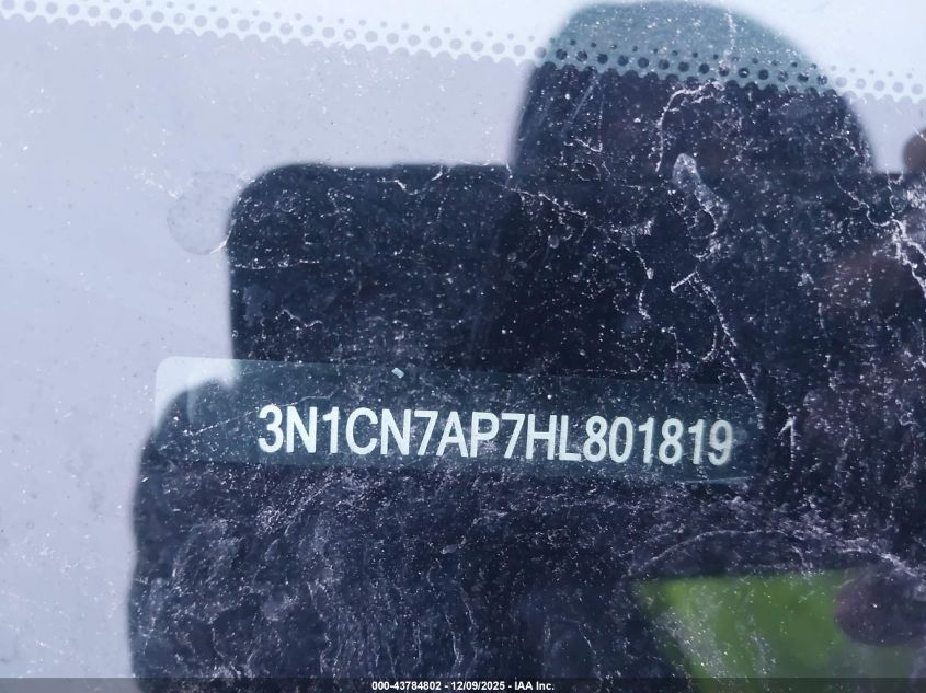 2017 Nissan Versa 1.6 S/1.6 S+/1.6 Sl/1.6 Sv VIN: 3N1CN7AP7HL801819 Lot: 43784802