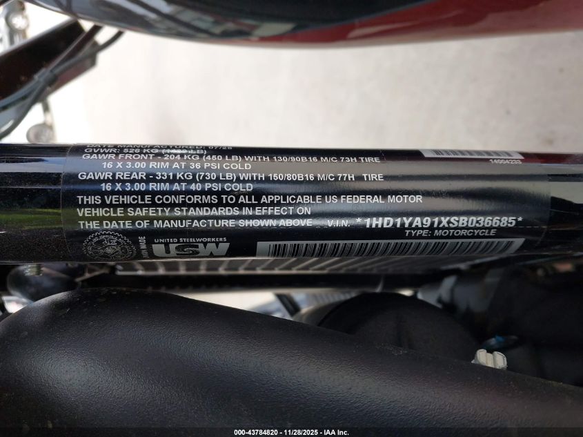 2025 Harley-Davidson Flhc VIN: 1HD1YA91XSB036685 Lot: 43784820