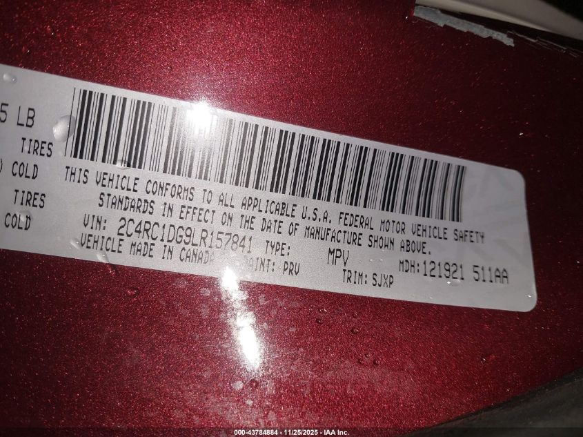 2020 Chrysler Voyager Lxi VIN: 2C4RC1DG9LR157841 Lot: 43784884