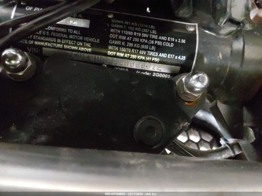 2020 Moto Guzzi V85 Tt VIN: ZGUKWUA06LM000012 Lot: 43784985