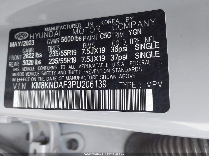 2023 Hyundai Ioniq 5 Sel VIN: KM8KNDAF3PU206139 Lot: 43785075