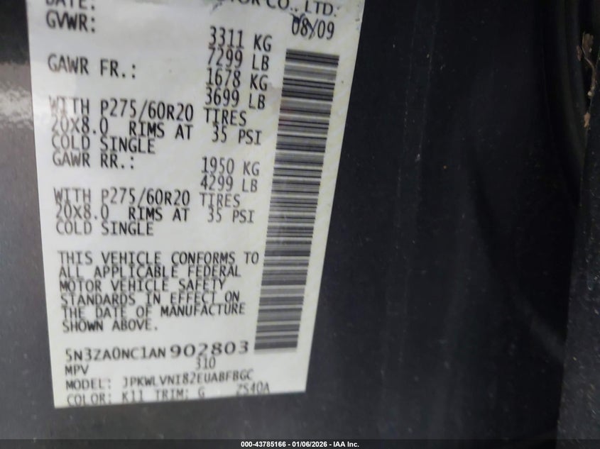 2010 Infiniti Qx56 VIN: 5N3ZA0NC1AN902803 Lot: 43785166