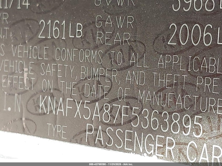 2015 Kia Forte Ex VIN: KNAFX5A87F5363895 Lot: 43785190