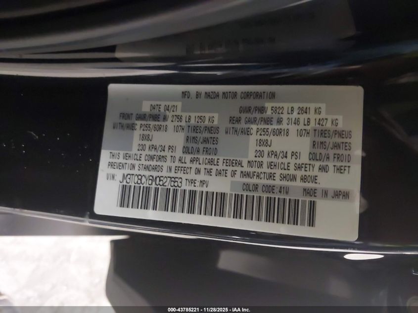 2021 Mazda Cx-9 Touring VIN: JM3TCBCY6M0527653 Lot: 43785221