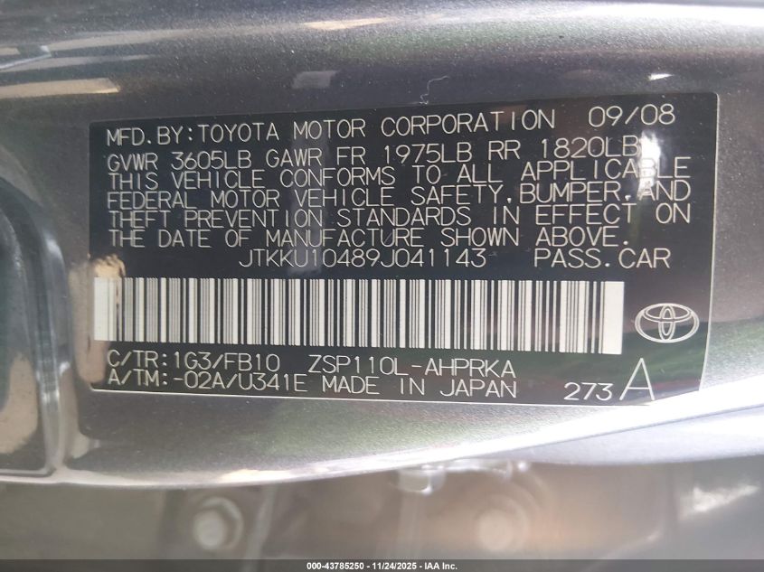 2009 Scion Xd VIN: JTKKU10489J041143 Lot: 43785250