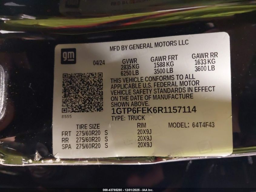 2024 GMC Canyon 4Wd Denali VIN: 1GTP6FEK6R1157114 Lot: 43785280