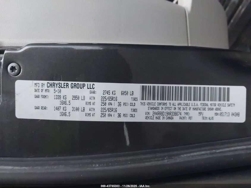 2010 Chrysler Town & Country Touring Plus VIN: 2A4RR8D19AR338674 Lot: 43785303