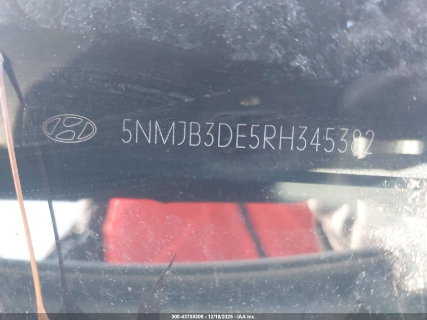 2024 Hyundai Tucson Sel VIN: 5NMJB3DE5RH345382 Lot: 43785309