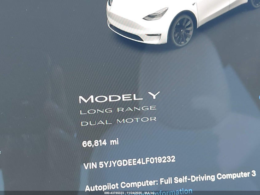 2020 Tesla Model Y Long Range Dual Motor All-Wheel Drive VIN: 5YJYGDEE4LF019232 Lot: 43785323