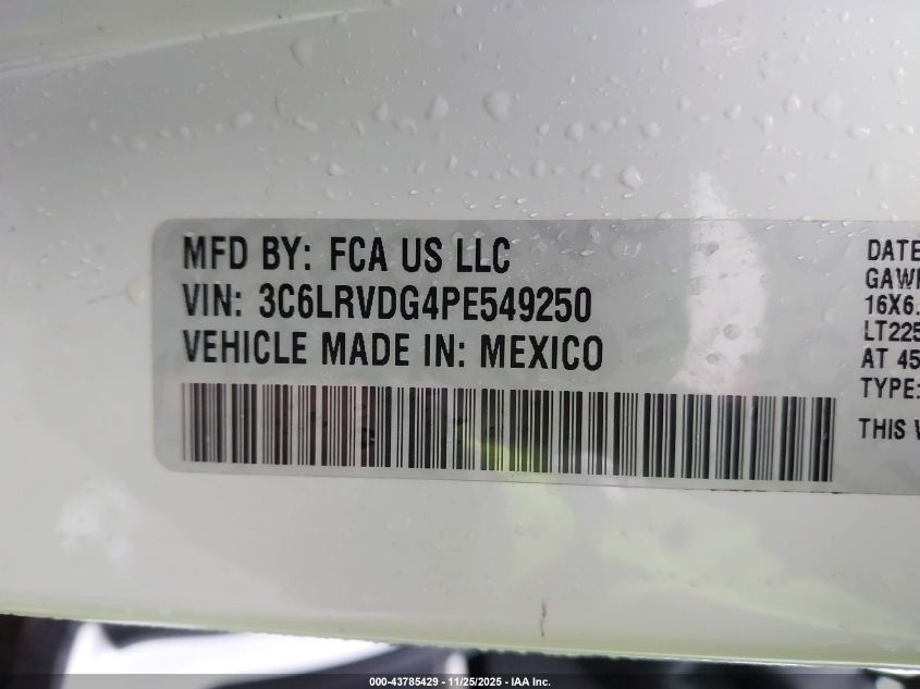 2023 Ram Promaster 2500 High Roof 159 Wb VIN: 3C6LRVDG4PE549250 Lot: 43785429