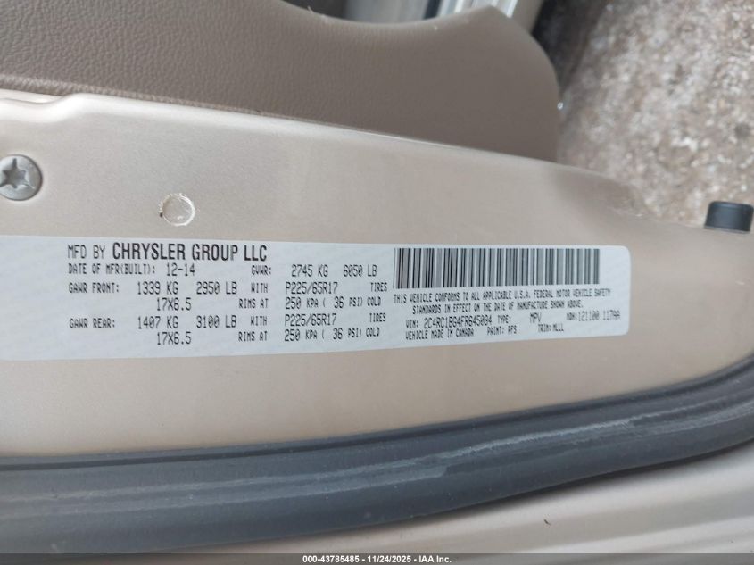 2015 Chrysler Town & Country Touring VIN: 2C4RC1BG4FR645084 Lot: 43785485