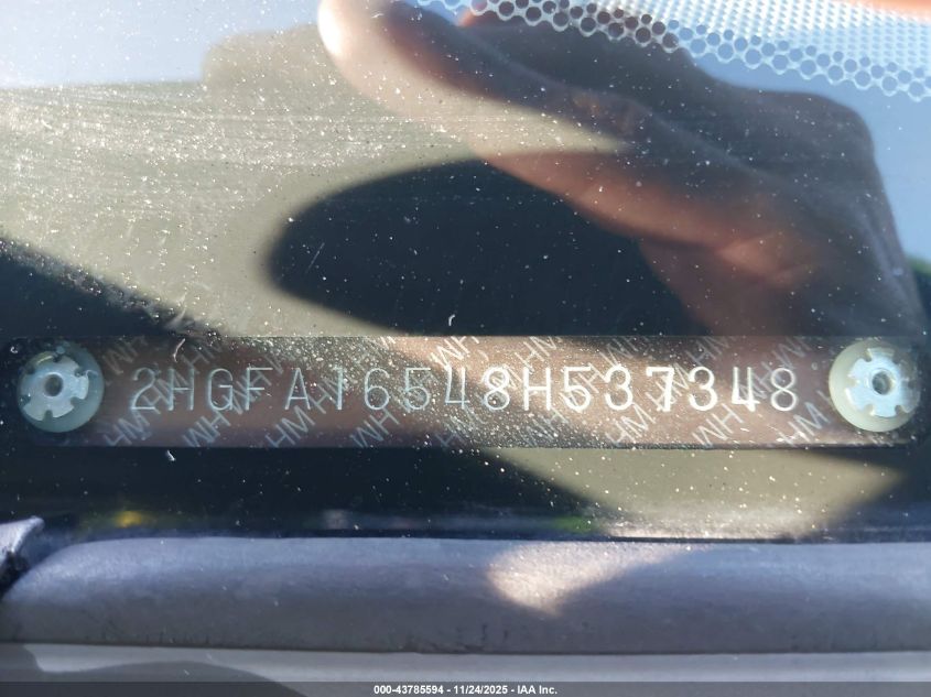 2008 Honda Civic Lx VIN: 2HGFA16548H537348 Lot: 43785594