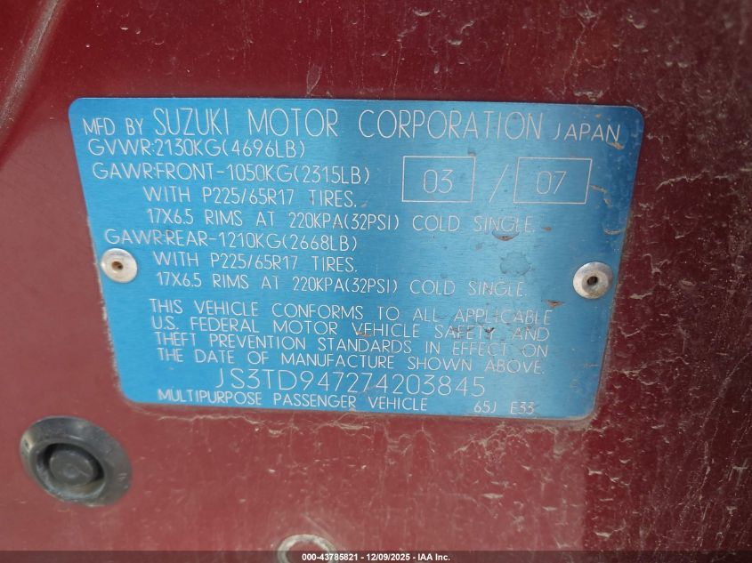 2007 Suzuki Grand Vitara Luxury VIN: JS3TD947274203845 Lot: 43785821