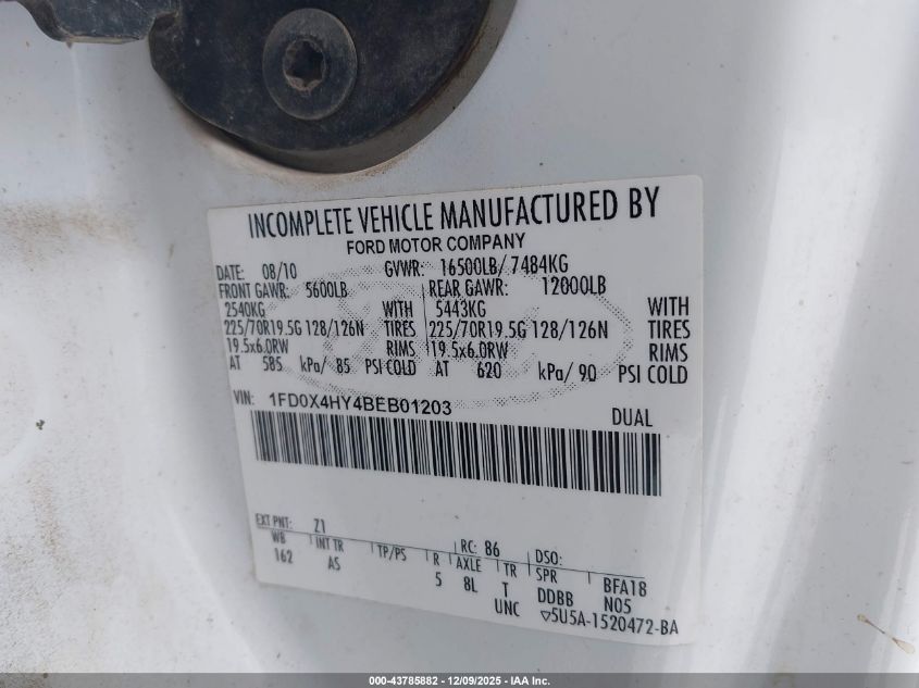 2011 Ford F-450 Chassis Xl VIN: 1FD0X4HY4BEB01203 Lot: 43785882