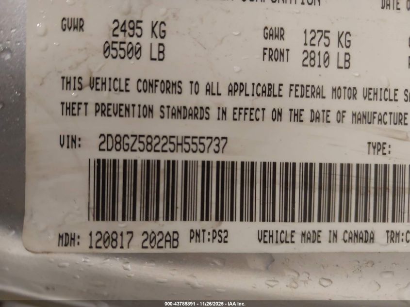 2005 Dodge Magnum Rt VIN: 2D8GZ58225H555737 Lot: 43785891
