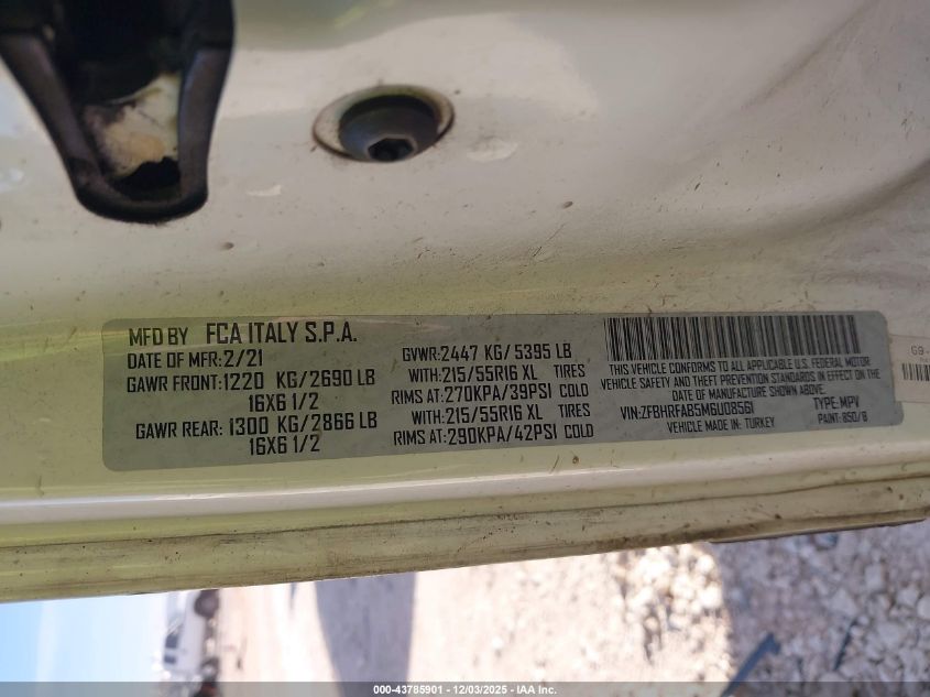 2021 Ram Promaster City Tradesman VIN: ZFBHRFAB5M6U08561 Lot: 43785901