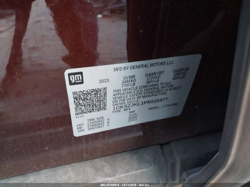 2023 GMC Yukon Xl 4Wd Denali VIN: 1GKS2JKL1PR535977 Lot: 43785914