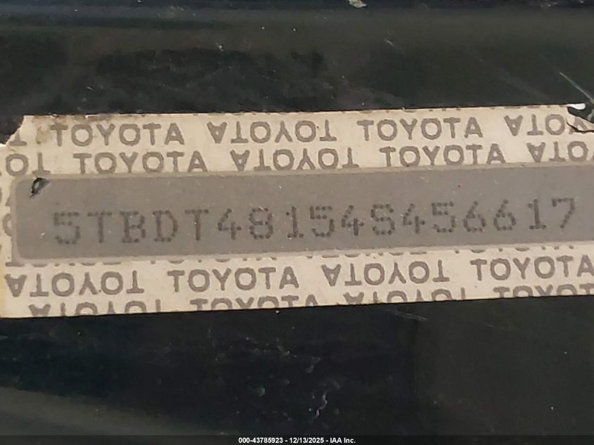 2004 Toyota Tundra Limited V8 VIN: 5TBDT48154S456617 Lot: 43785923
