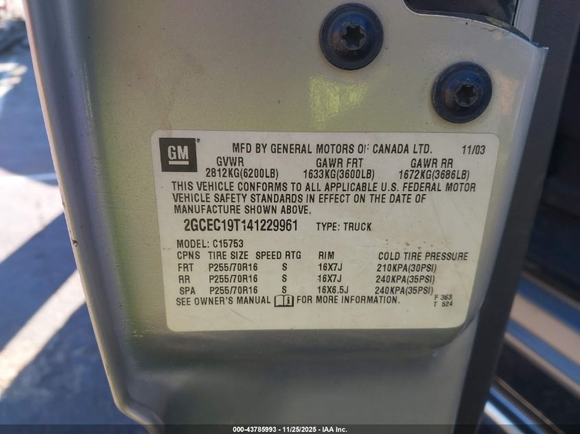 2004 Chevrolet Silverado 1500 Ls VIN: 2GCEC19T141229961 Lot: 43785993