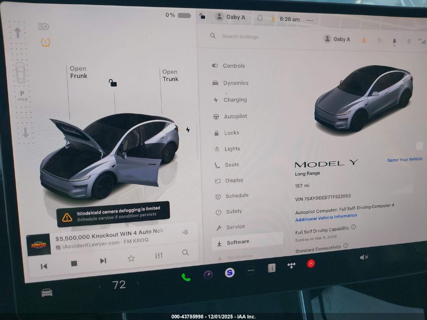 2026 Tesla Model Y Long Range Dual Motor All-Wheel Drive VIN: 7SAYGDED7TF522053 Lot: 43785998