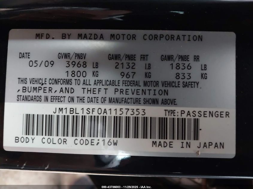 2010 Mazda Mazda3 I Touring VIN: JM1BL1SF0A1157353 Lot: 43786003