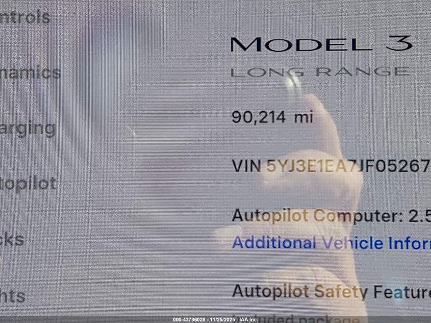 2018 Tesla Model 3 Long Range/Mid Range VIN: 5YJ3E1EA7JF052671 Lot: 43786028