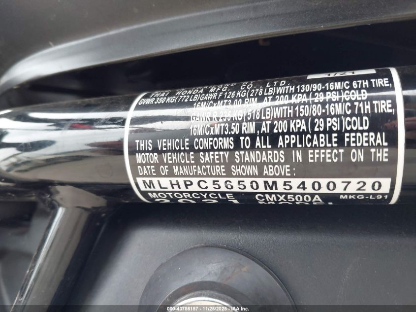 MLHPC5650M5400720 2021 HONDA CM photo no. 10