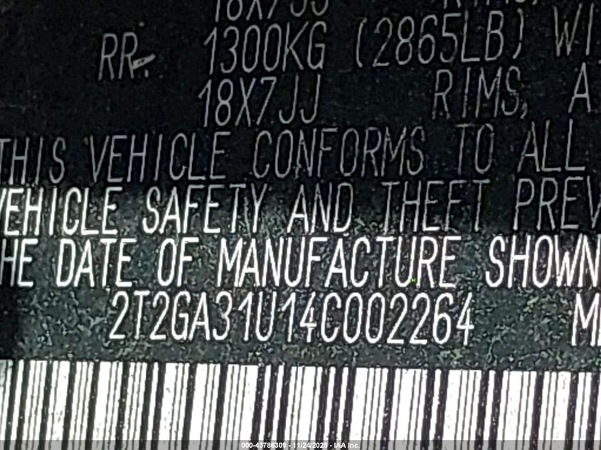 2004 Lexus Rx 330 VIN: 2T2GA31U14C002264 Lot: 43786309