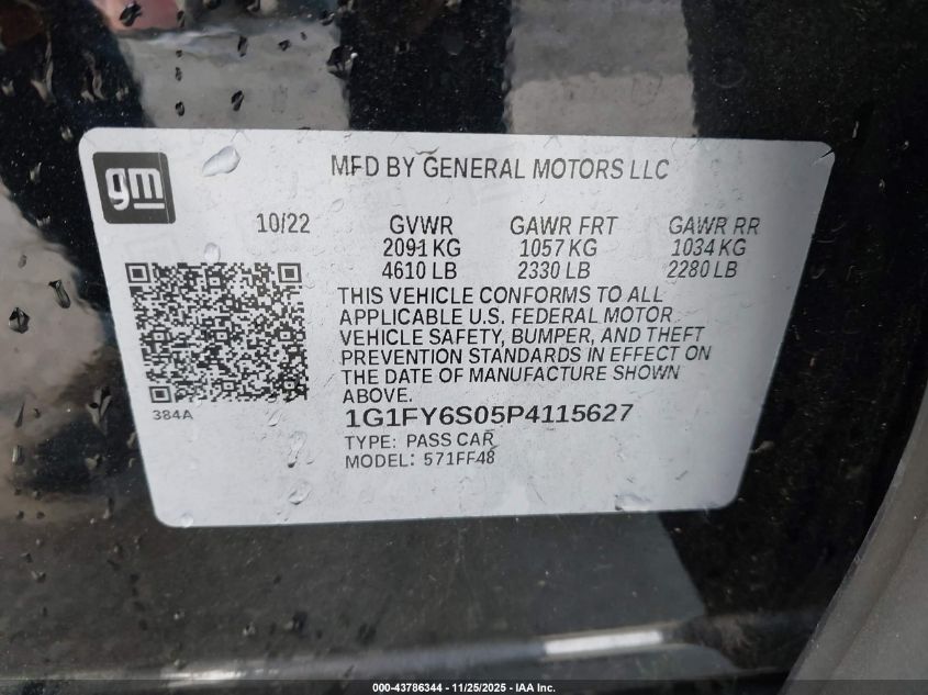 2023 Chevrolet Bolt Euv Fwd Lt VIN: 1G1FY6S05P4115627 Lot: 43786344