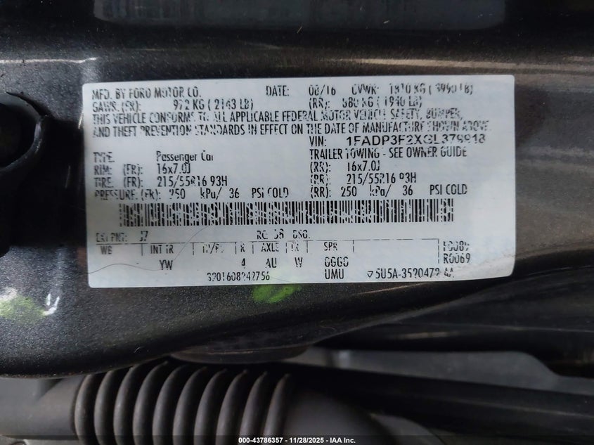 1FADP3F2XGL379918 2016 FORD FOCUS photo no. 13