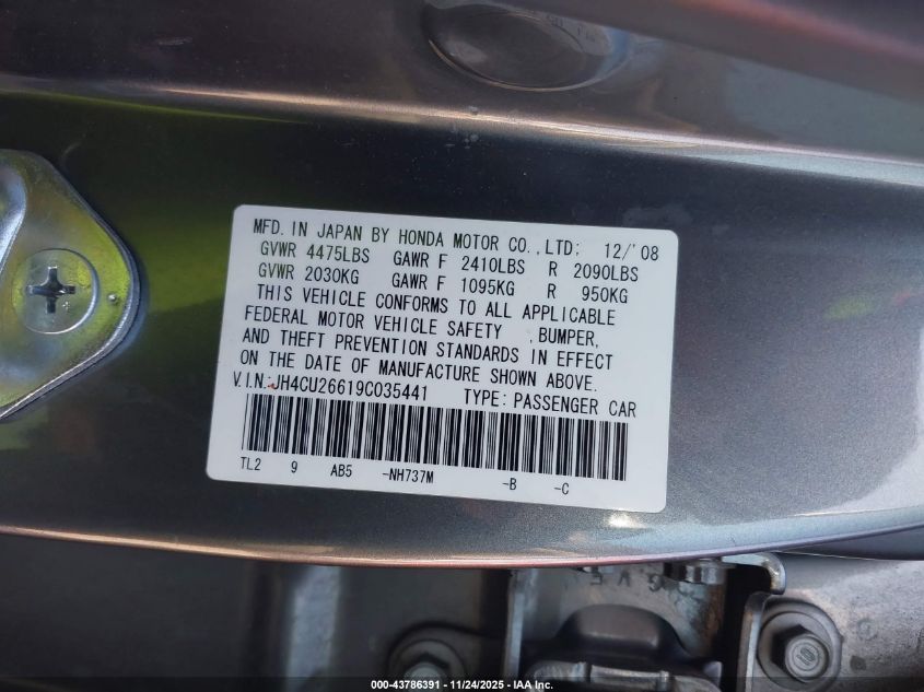 2009 Acura Tsx VIN: JH4CU26619C035441 Lot: 43786391